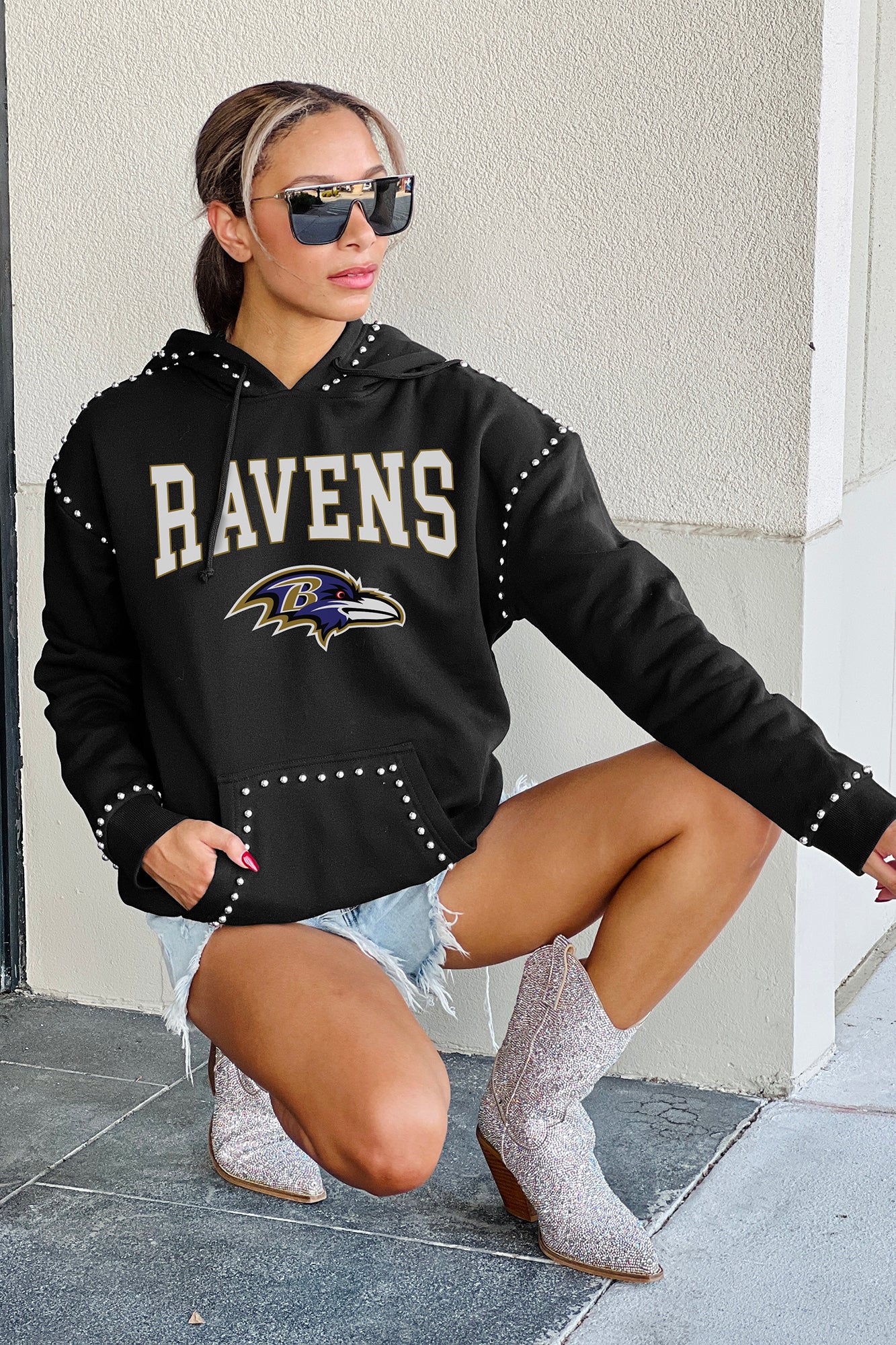 BALTIMORE RAVENS Catch the Vibe Studded Detail Hoodie