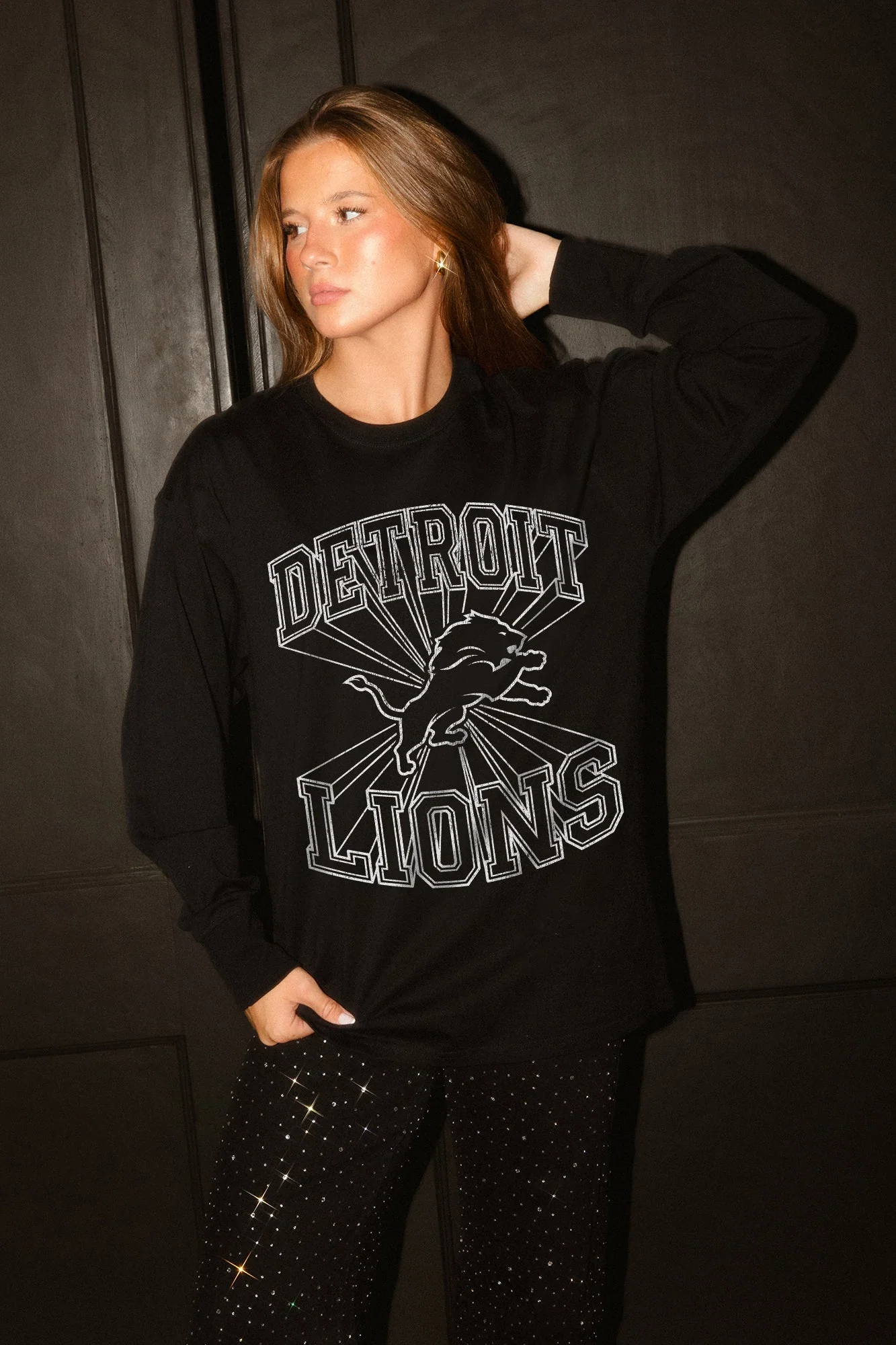 DETROIT LIONS SPOTLIGHT OVERSIZED LONG SLEEVE TEE