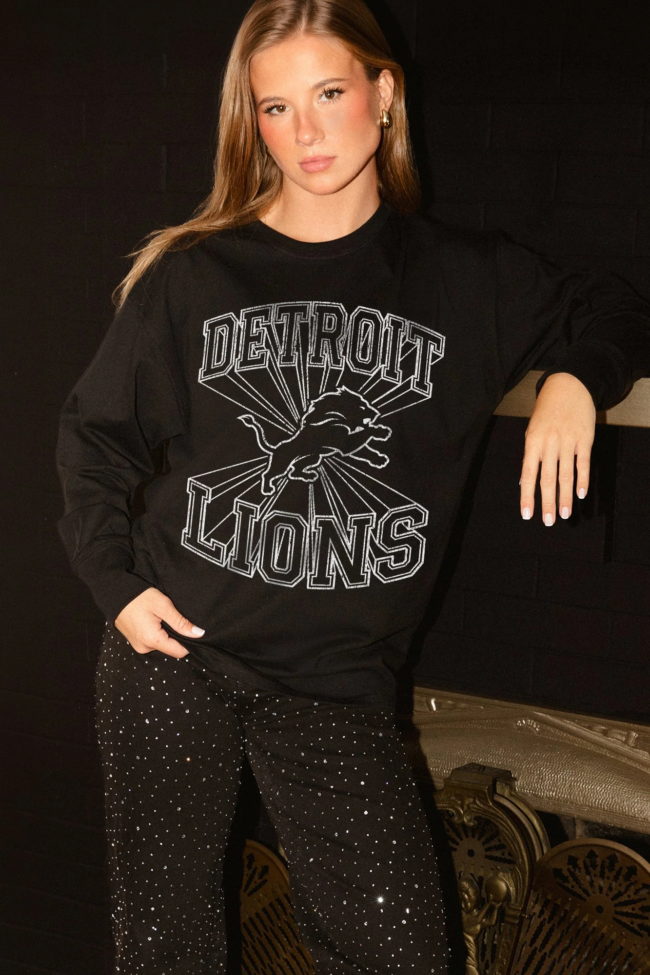 DETROIT LIONS SPOTLIGHT OVERSIZED LONG SLEEVE TEE
