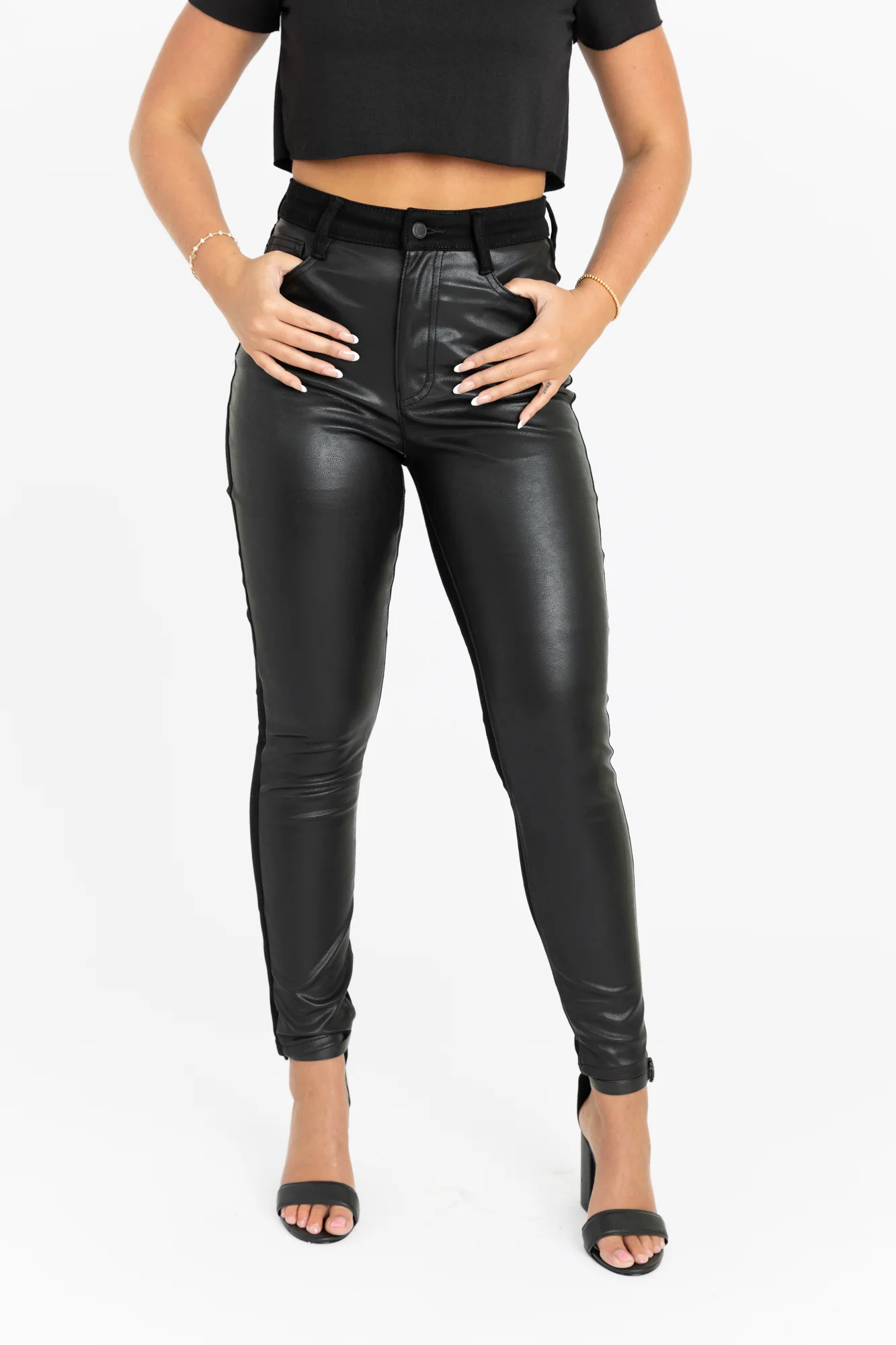 BLAKE FAUX LEATHER & DENIM SKINNY JEAN