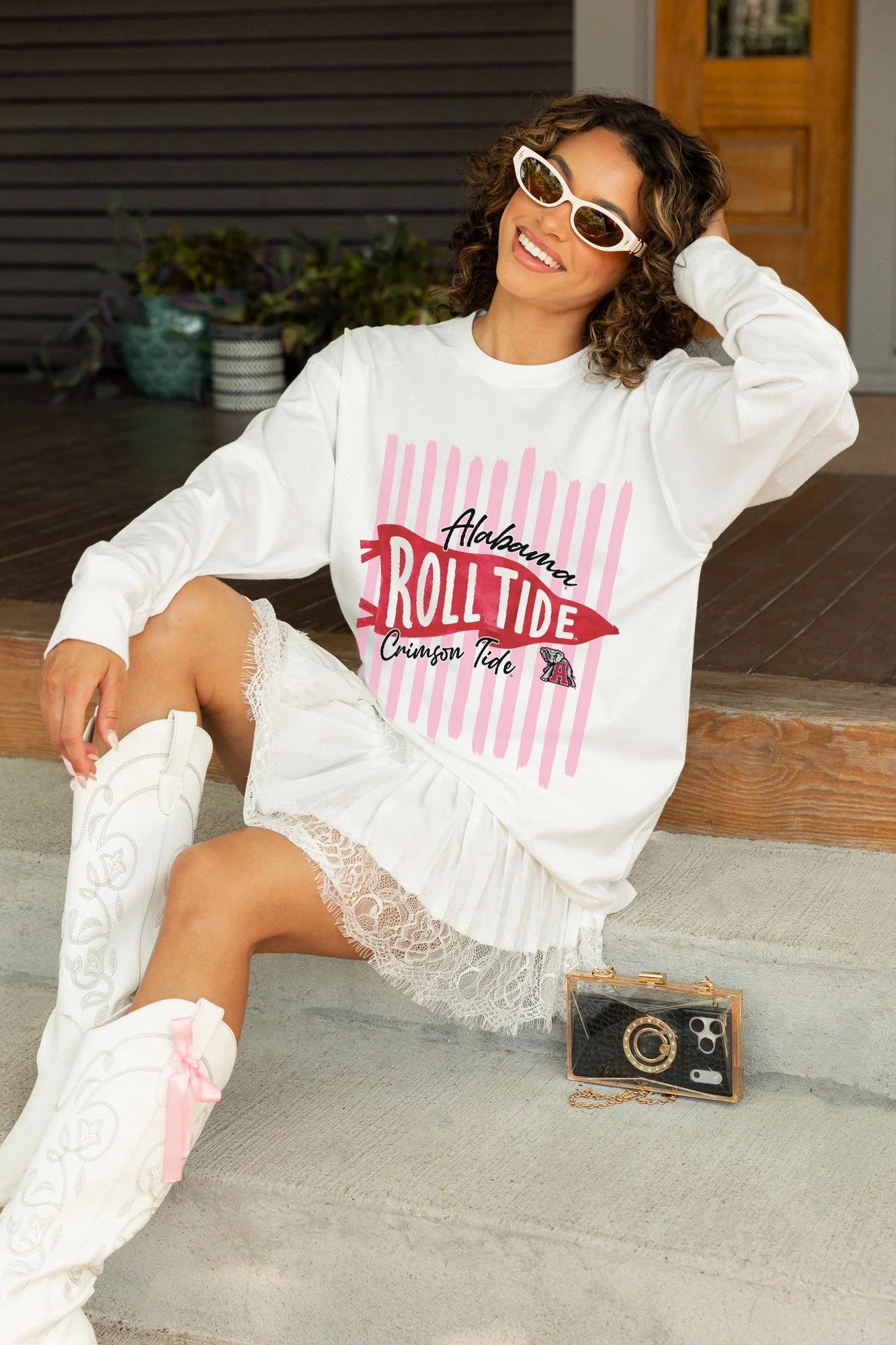 ALABAMA CRIMSON TIDE RALLY STRIPE ESSENTIAL RELAXED FIT LONG SLEEVE TEE